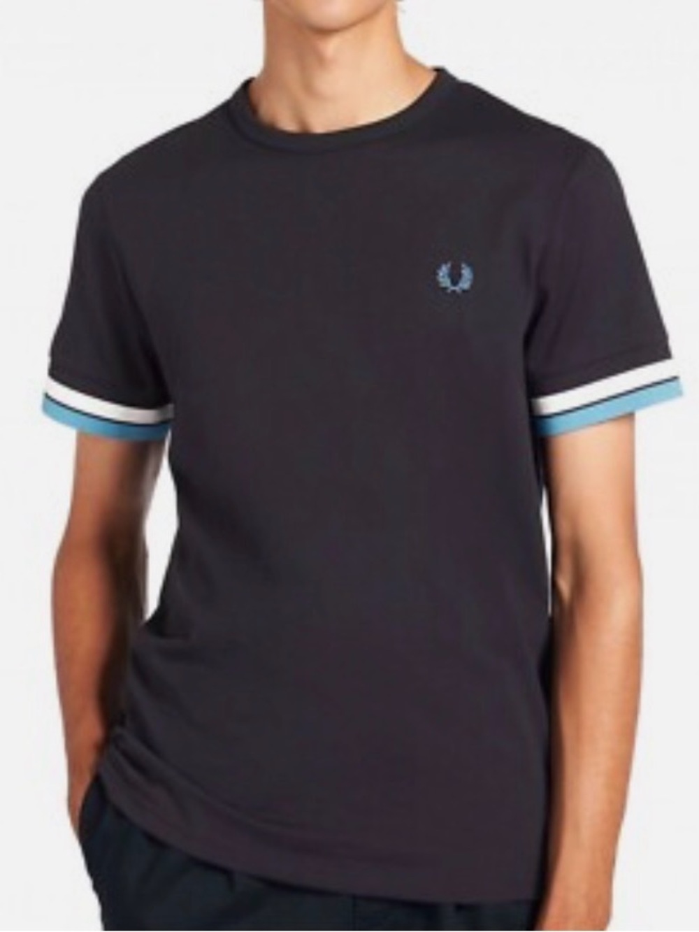 Fred Perry Crewneck Tee Shirt Blue Classic Polo Bold Tipped M4562